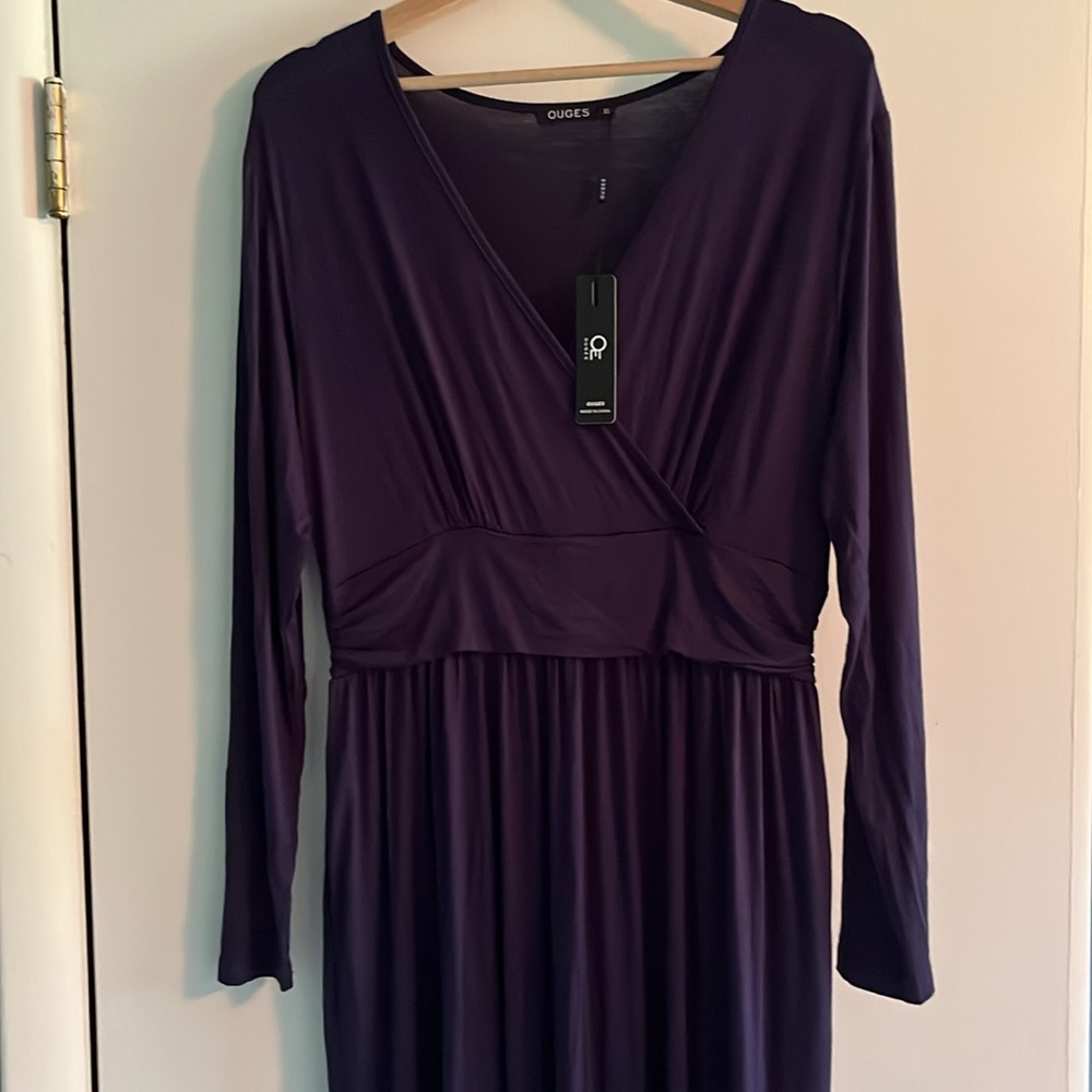 NWT! Navy Blue Rayon OUGES Maxi Dress 51" Long